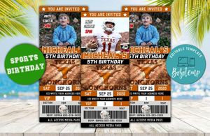 Texas Longhorns Ticket Birthday Editable Templates Instant Download