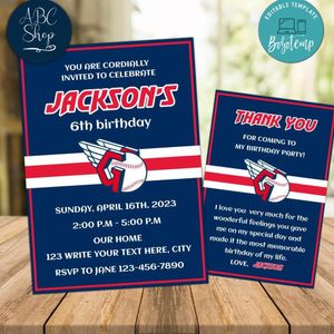 Cleveland Guardians Party Invitations and Free Thank You Card Instant Download
