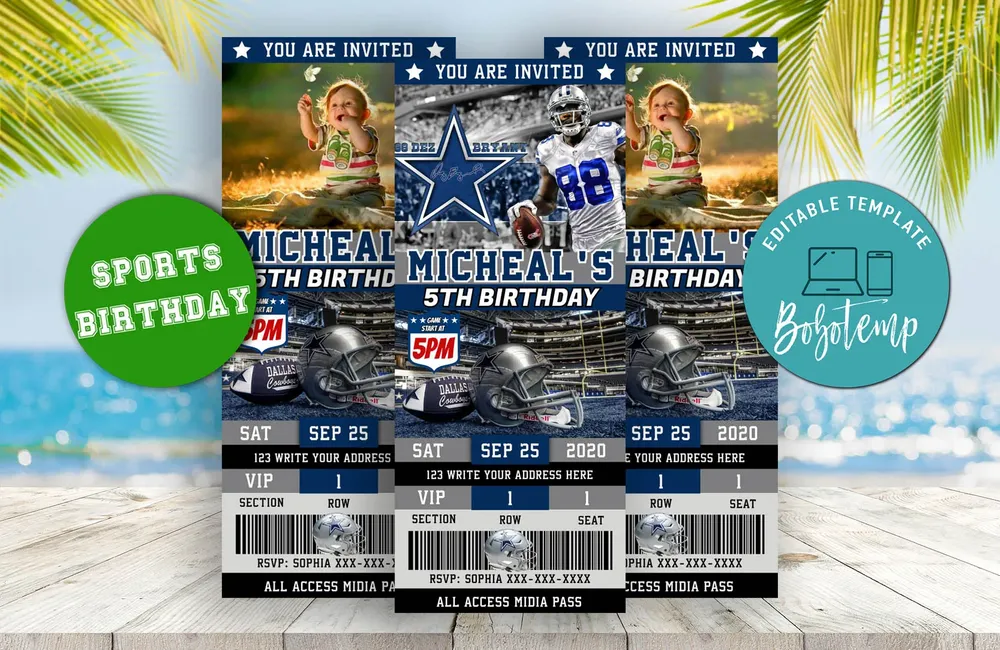 Editable Dallas Cowboys Ticket Invitation Instant Download Bobotemp