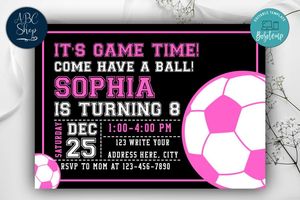 Soccer Girl Birthday Invitation Instant Download