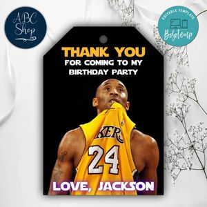 Printable Kobe Bryant Birthday Thank You Tags Instant Download