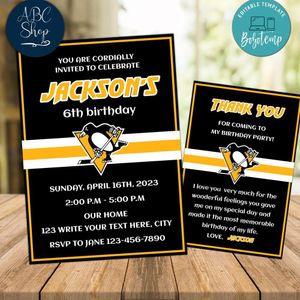 Pittsburgh Penguins Party Invitations and Free Thank You Card Instant Download