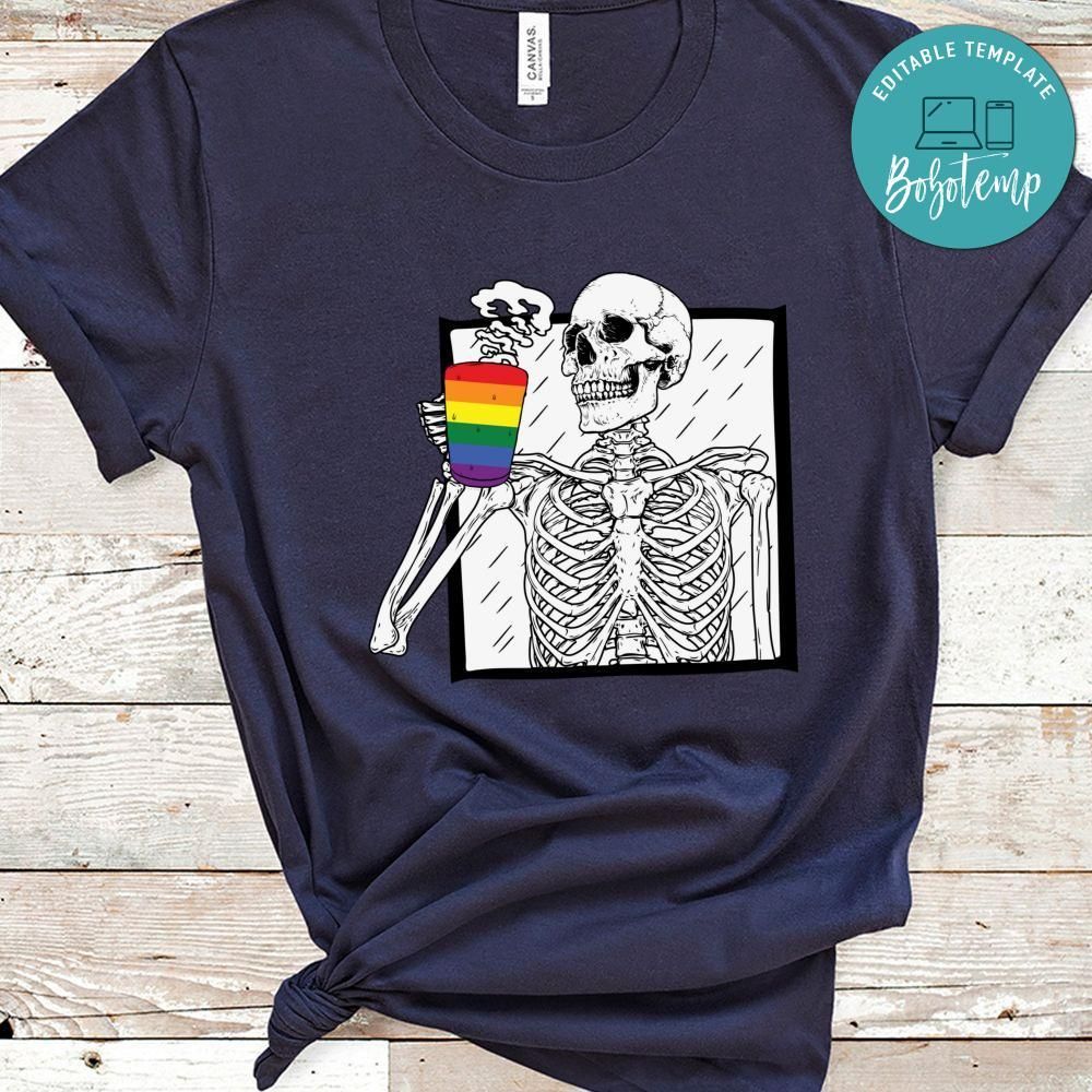 Halloween LGBT Coffee Drinking Skeleton Shirt