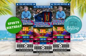 Editable Lionel Messi Barcelona FC Birthday Ticket Invites Instant Download