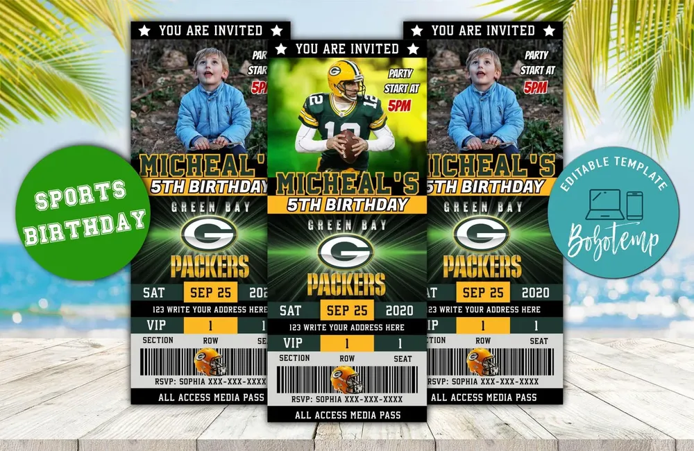 Editable Green Bay Packers Birthday Ticket Invitations Diy Bobotemp