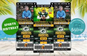 Editable Green Bay Packers Birthday Ticket Invitations Instant Download