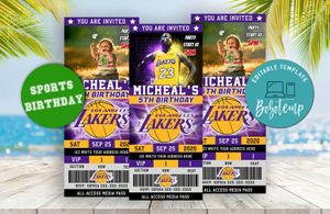 Editable Los Angeles Lakers Party Ticket Invitations Instant Download