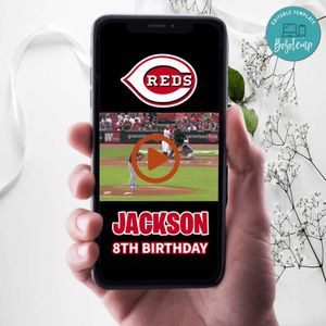 Cincinnati Reds Birthday Video Invitation Digital Template Customizable Instant Download