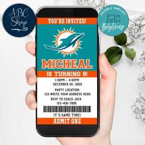 Electronic Miami Dolphins Electronic Invite Birthday Invites DIY
