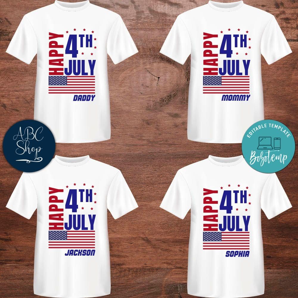 Printable Happy 4th July Family Shirt Template Instant Download | Bobotemp