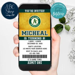 Electronic Oakland Athletics Ticket Electronic Invite Birthday Invitations Instant Download