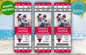 Editable Chicago Bulls Save The Date Wedding Engagement Announcement Ticket Invitation Instant Download