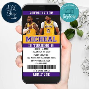Electronic Los Angeles Lakers Electronic Invite Birthday Invites Instant Download