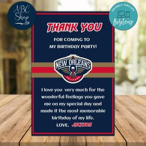 New Orleans Pelicans Thank you card Template to Print at Home Instant Download