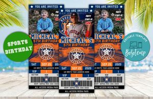 Houston Astros Birthday Ticket Party Invites Instant Download