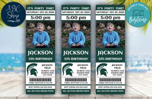 Printable Michigan State Spartans Birthday Ticket With Photo Invitation Instant Download