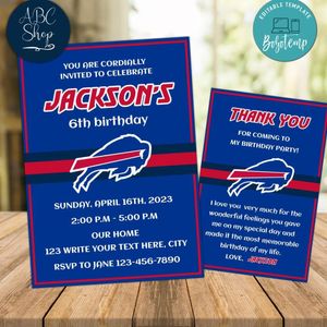 Buffalo Bills Party Invitations and Free Thank You Card Instant Download