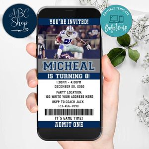 Ezekial Elliot Dallas Cowboys Mobile Invite Customizable Template Instant Download