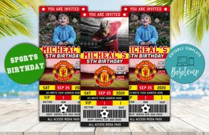 Editable Manchester United F.C Birthday Ticket Invites Instant Download