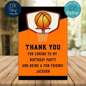 Basketball Thank You Card Customizable Template Instant Download