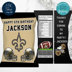 Printable New Orleans Saints Birthday Chip Bags Instant Download