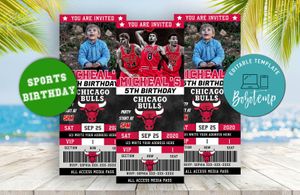 Chicago Bulls Party Ticket Invites Instant Download