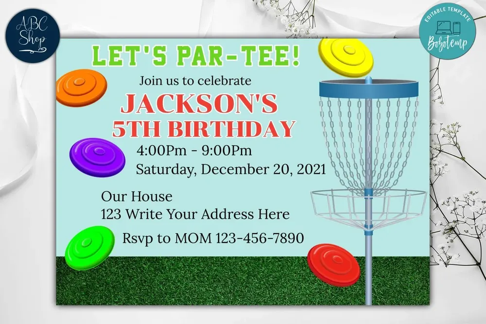 Frisbee Golf Birthday Invitation Template to Print at Home DIY | Bobotemp