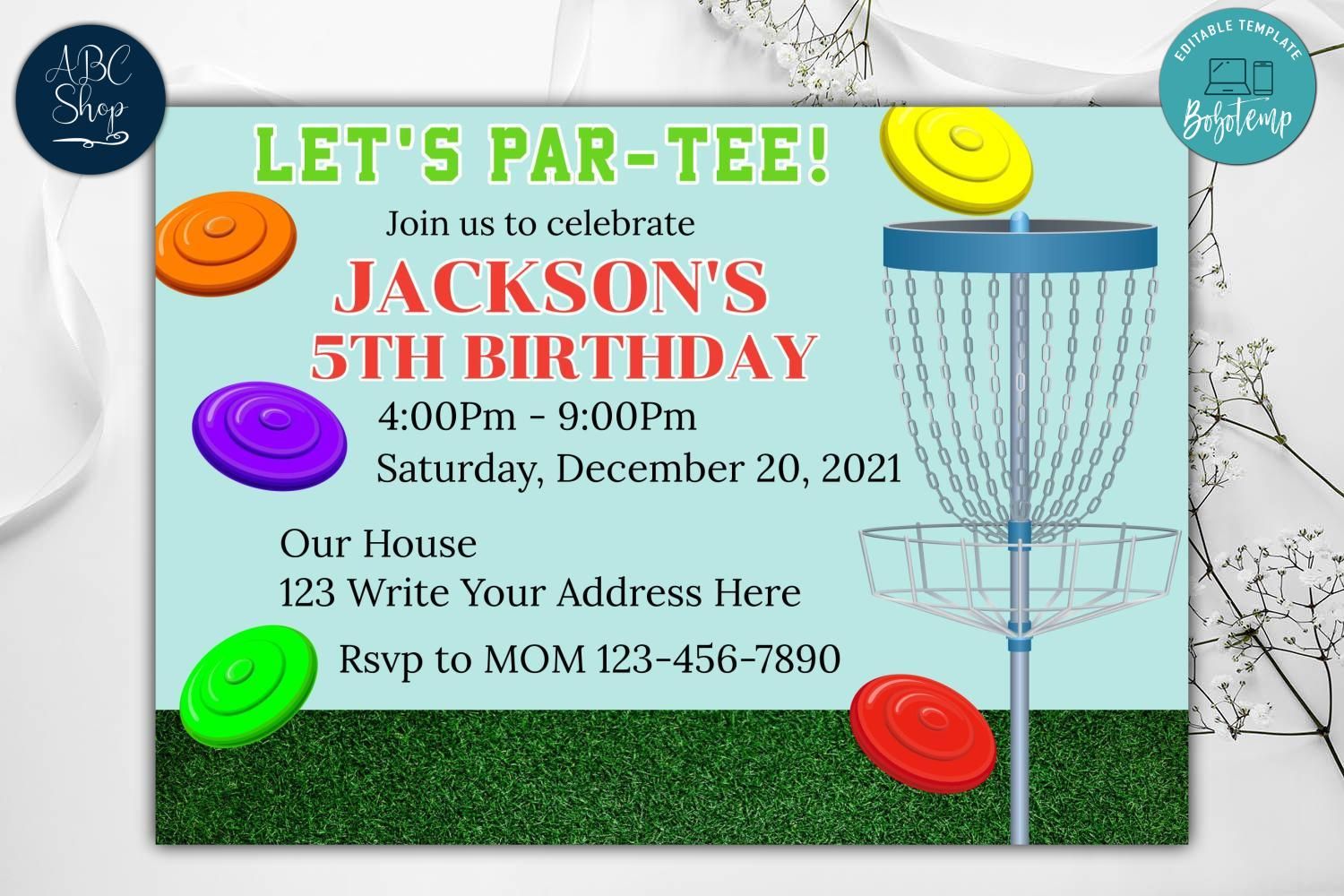 Frisbee Golf Birthday Invitation Template to Print at Home DIY | Bobotemp