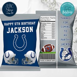 Printable Indianapolis Colts Birthday Chip Bags Instant Download