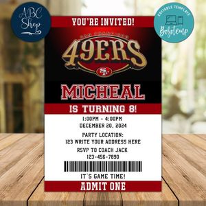 San Francisco 49ers Birthday Invitation Instant Download