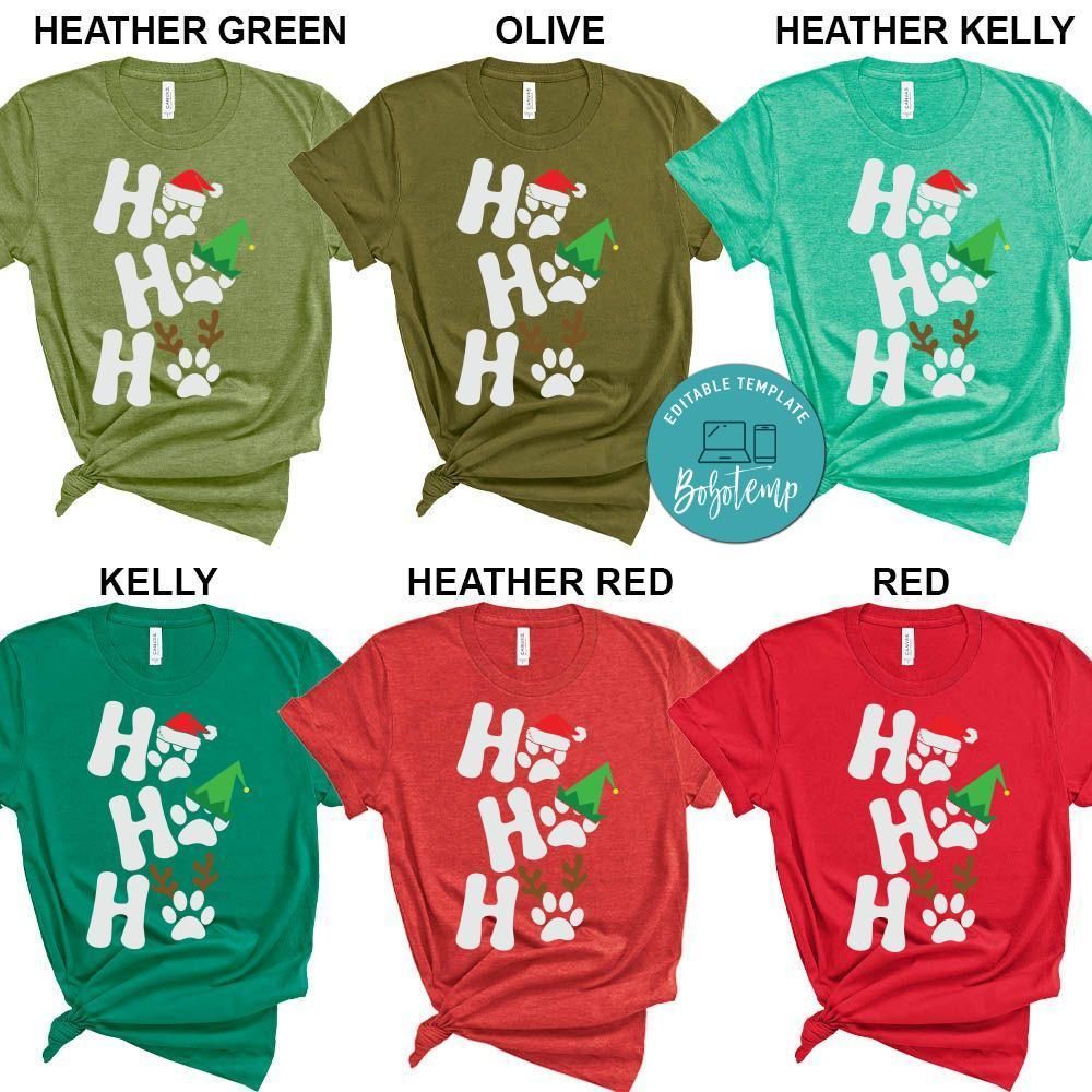 HO HO HO Pawprint Santa Hat Christmas Shirt