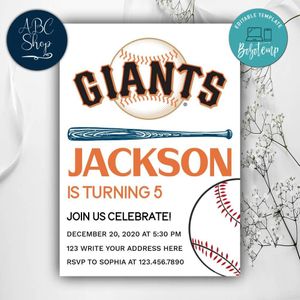 Printable San Francisco Giants Birthday Invitations Instant Download