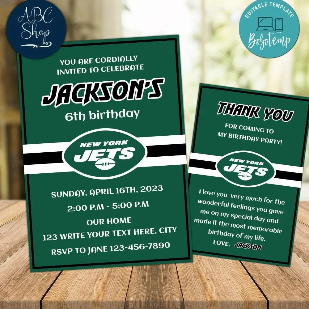 New York Jets Party Invitations Instant Download Bobotemp