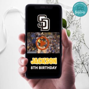 San Diego Padres Birthday Video Invitation Digital Template Customizable Instant Download