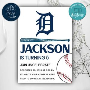 Printable Detroit Tigers Birthday Invitations Instant Download