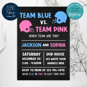 Football Team Pink Or Team Blue Invitation Instant Download