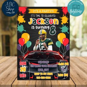 Aaron Rodgers Green Bay Packers Drive By Birthday Parade Invitation Printable Instant Download