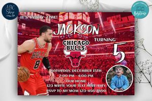 Chicago Bulls Birthday Invites Template to Print at Home Instant Download