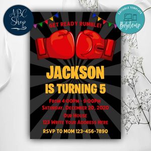 Printable Boxing Birthday Invitations Instant Download
