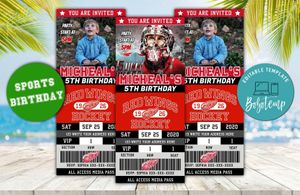Detroit Red Wings Birthday Ticket Party Invites Instant Download