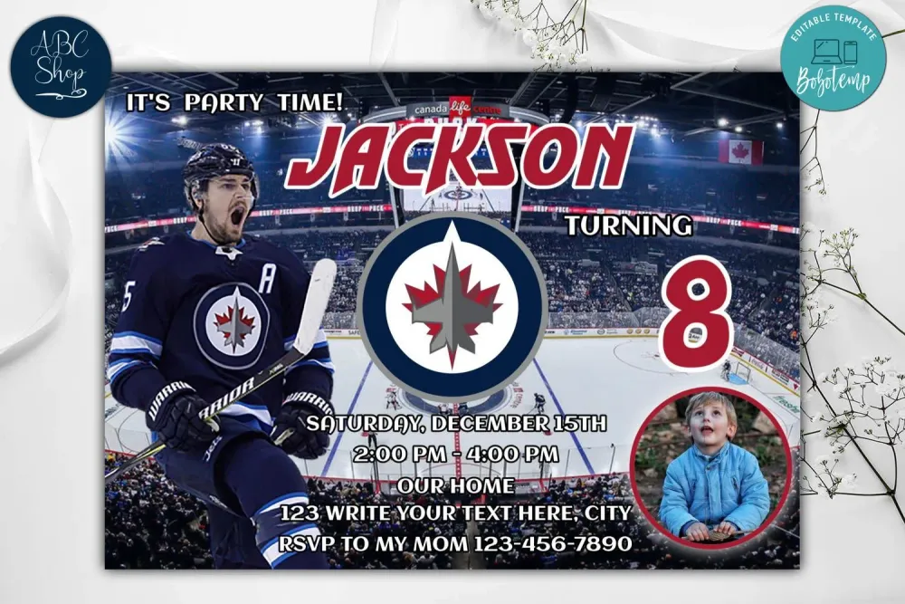 Winnipeg Jets Birthday Invitation Instant Download Bobotemp