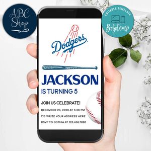 Electronic Los Angeles Dodgers Electronic Invite Birthday Party  Invites DIY