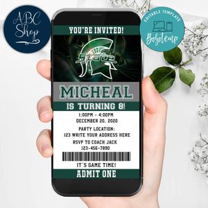 Electronic Michigan State Spartans Electronic Invite Birthday Invitations Instant Download