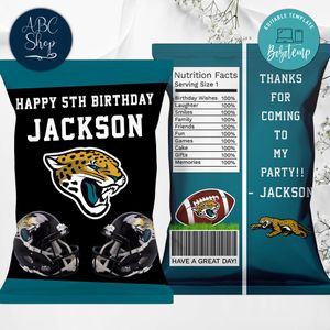 Printable Jacksonville Jaguars Birthday Chip Bags Instant Download