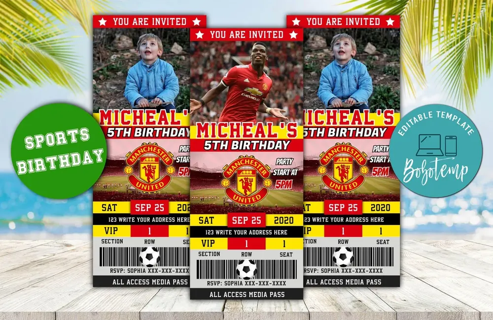 Editable Manchester United F C Birthday Ticket Invitations Diy Bobotemp