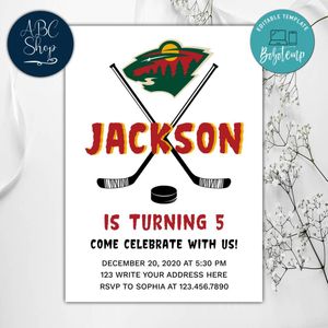Printable Minnesota Wild Birthday Invitations Instant Download