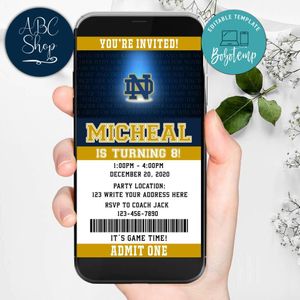Electronic Notre Dame Fighting Irish Electronic Invite Birthday Invites Instant Download