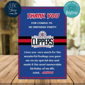 LA Clippers Thank you card Template to Print at Home Instant Download