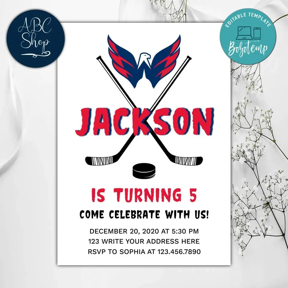 Printable Washington Capitals Birthday Invitation DIY | Bobotemp