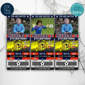 Printable Club America Birthday Ticket Invites Instant Download